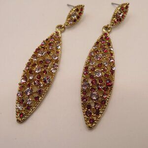 Red & White Rhinestone Gold Tone Earrings
